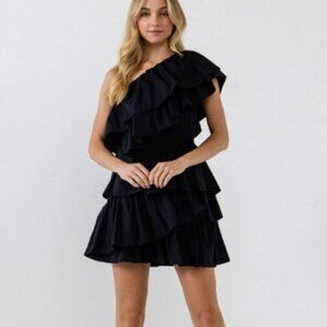 One-Shoulder Ruffled Mini Dress